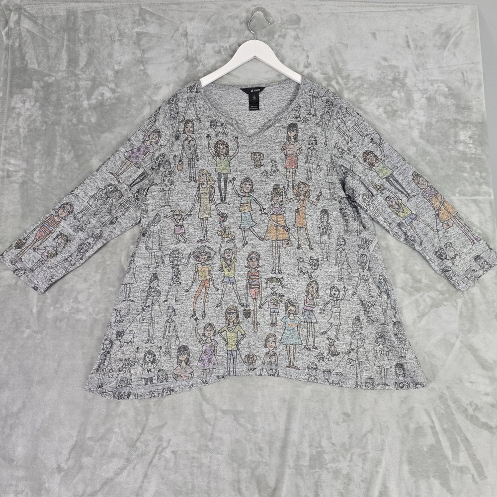 Ali Miles Women Tunic Top Shirt 1x Grey Girl Power Pockets Stretch Artsy Novelty